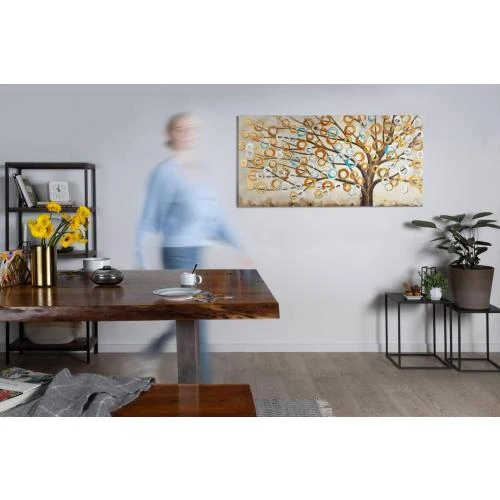 Zoom sur Tableau peinture moderne 100% fait main, Cuivre Beige, Arbres