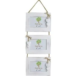 Cadre Photo Bois Blanc Coeurs, Accroche 3 Photos