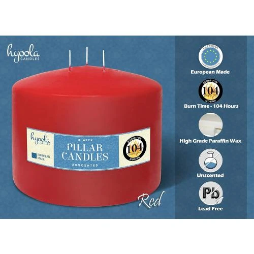 Zoom sur Bougies Piliers Rouges Inodores, 104 Heures, Europe