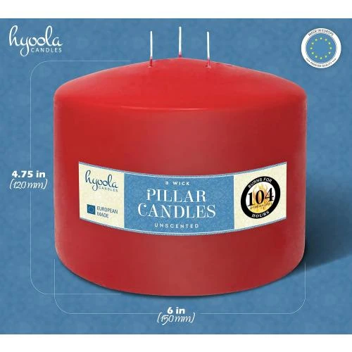 Détail de Bougies Piliers Rouges Inodores, 104 Heures, Europe