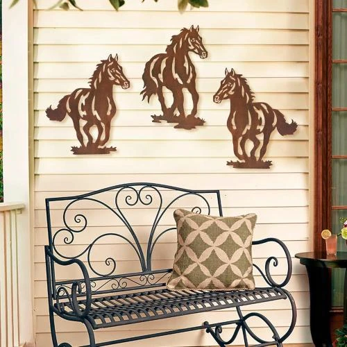 Zoom sur Décorations murales métal suspendues, marron, lot 3 pièces