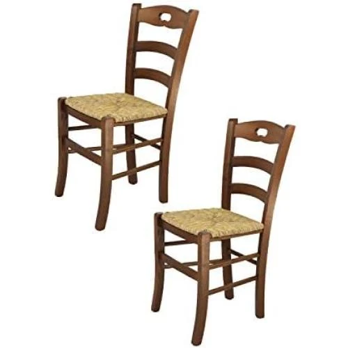 Chaises en Bois de Hêtre Noyer Assise Paille, Lot de 2 - Vue principale