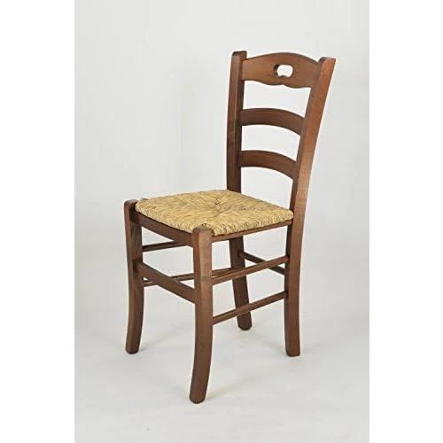 Zoom sur Chaises en Bois de Hêtre Noyer Assise Paille, Lot de 2