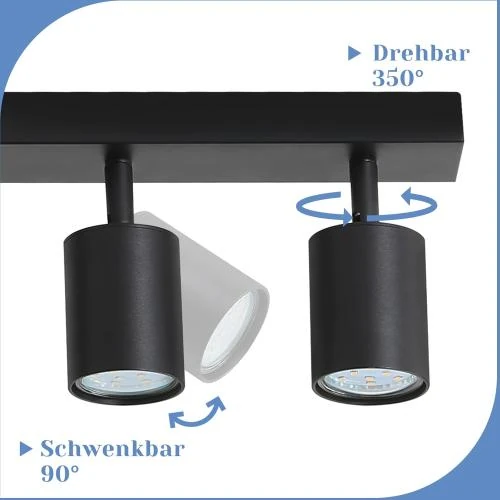Détail de Plafonnier Spot Orientable Noir, 5 Spots GU10, LED