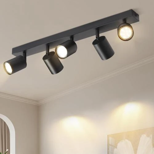 Plafonnier Spot Orientable Noir, 5 Spots GU10, LED - Vue principale