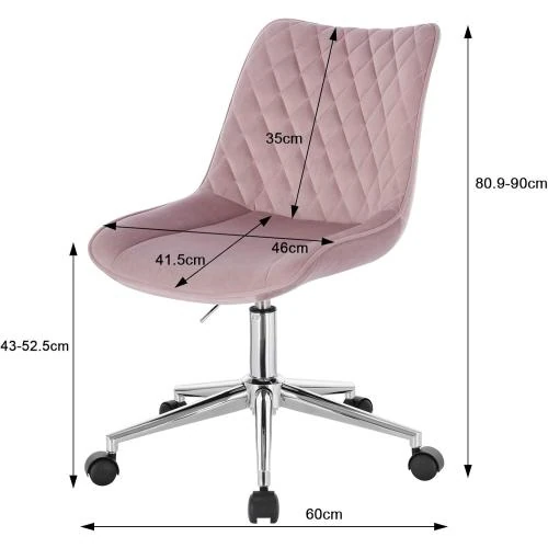 Zoom sur Chaise Bureau Pivotante 360°, Tabouret Velours Rose, Roulettes