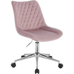 Chaise Bureau Pivotante 360°, Tabouret Velours Rose, Roulettes