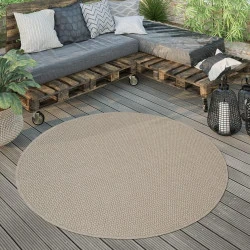 Tapis Extérieur Rond Résistant Intempéries Beige Moderne