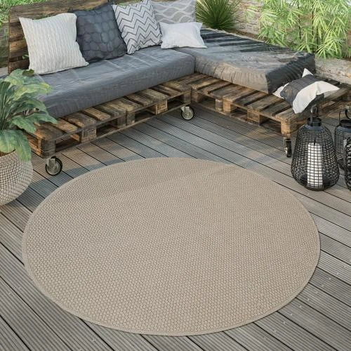 Tapis Extérieur Rond Résistant Intempéries Beige Moderne - Vue principale