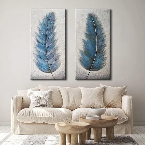 Zoom sur Peinture abstraite moderne Wieco Art, décoration murale