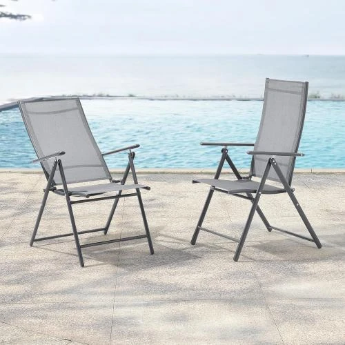 Détail de Fauteuils de Jardin Lot 2, Design Résistant Intempéries, Gris