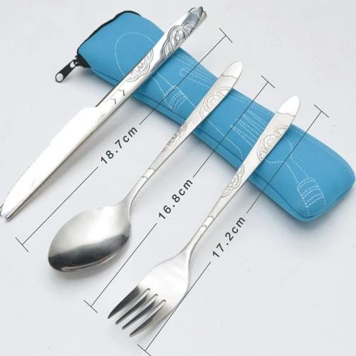 Zoom sur Coutellerie Acier Inoxydable 6 PCS, Sacoche Voyage Camping