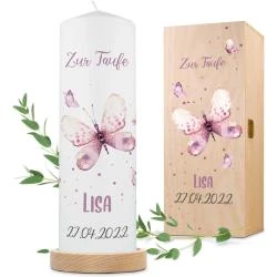 Bougie imprimée Baptême Papillon, Cadeau personnalisé