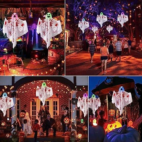 Zoom sur Fantômes Suspendus Lumineux, Lot de 3, Halloween, LED