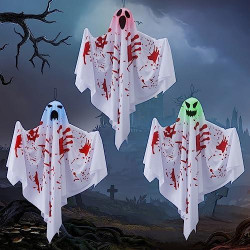 Présentation Fantômes Suspendus Lumineux, Lot de 3, Halloween, LED