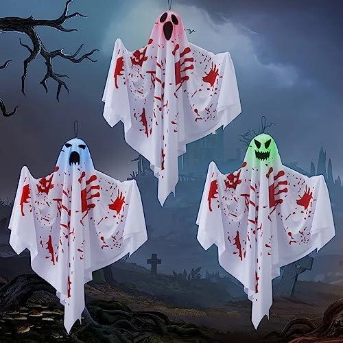 Fantômes Suspendus Lumineux, Lot de 3, Halloween, LED - Vue principale