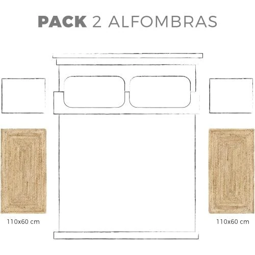 Zoom sur Pack 2 Tapis Jute Alhambra Naturel, Tressés Main