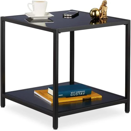 Table d'appoint carrée verre, métal, bois MDF noir - Vue principale