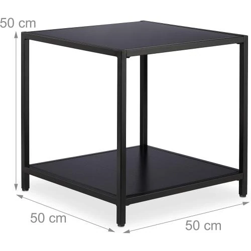 Zoom sur Table d'appoint carrée verre, métal, bois MDF noir
