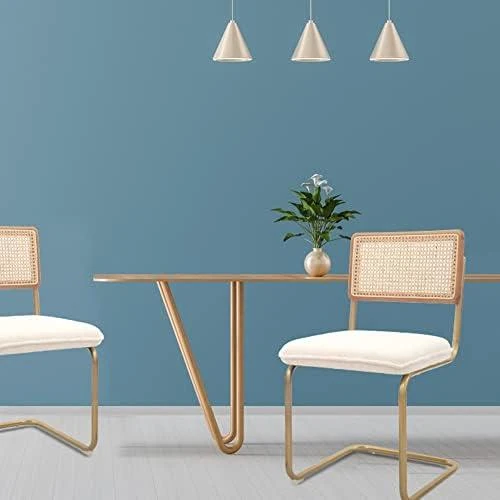 Détail de Lot de 2 Chaises Élégantes de Salle à Manger en Osier avec Métal Doré