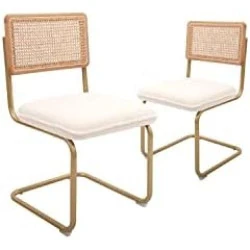 Lot de 2 Chaises Élégantes de Salle à Manger en Osier avec Métal Doré