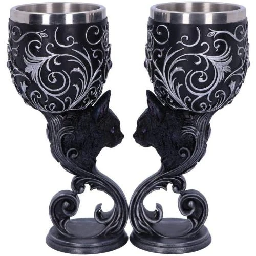 Verres hexagonaux en résine, insert acier inoxydable, motif chat - Vue principale