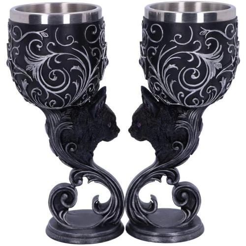 Zoom sur Verres hexagonaux en résine, insert acier inoxydable, motif chat