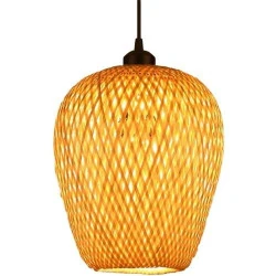 Plafonnier Bambou Tissé GUANSHAN, Style Pastoral, Lustre