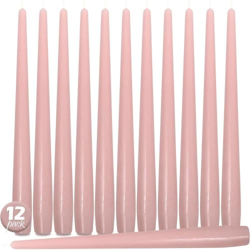 Détail de Bougies Coniques Hautes Inodores Rose Clair, 12 unités