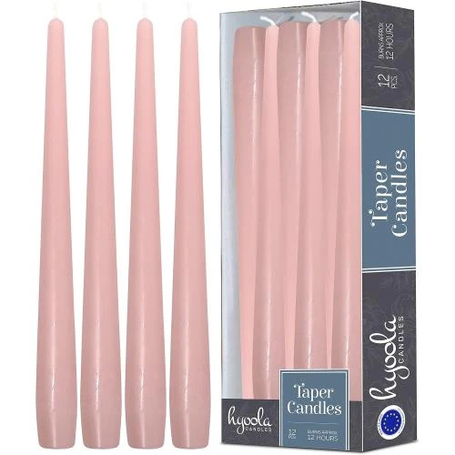 Bougies Coniques Hautes Inodores Rose Clair, 12 unités - Vue principale