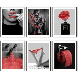 Toile murale glamour rouge, art moderne salle de bain
