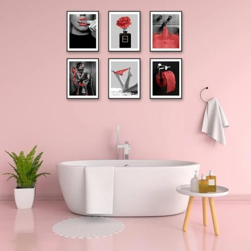Détail de Toile murale glamour rouge, art moderne salle de bain