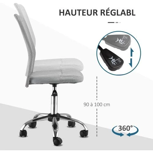 Zoom sur Chaise Bureau Ergonomique Hauteur Réglable, Maille Grise