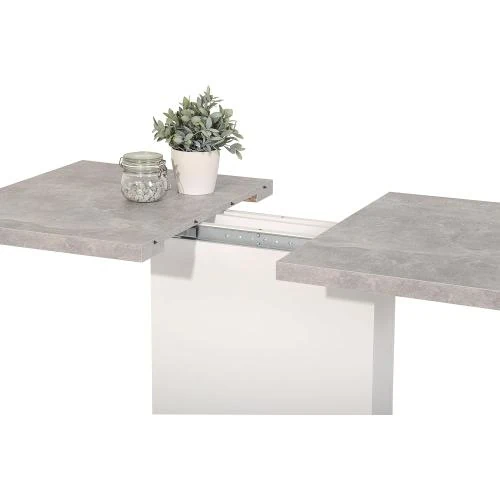 Zoom sur Table à Manger Extensible Apollo, Aspect Béton, Mélaminé