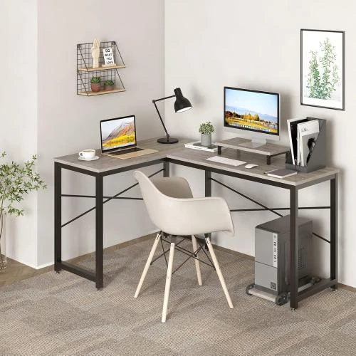 Détail de Bureau HEEYUE L gris, station de travail ordinateur