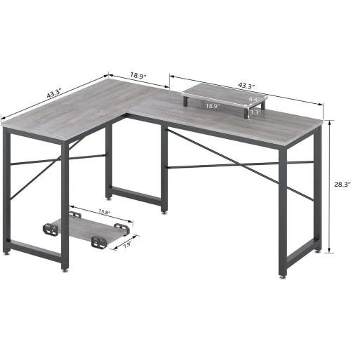 Zoom sur Bureau HEEYUE L gris, station de travail ordinateur