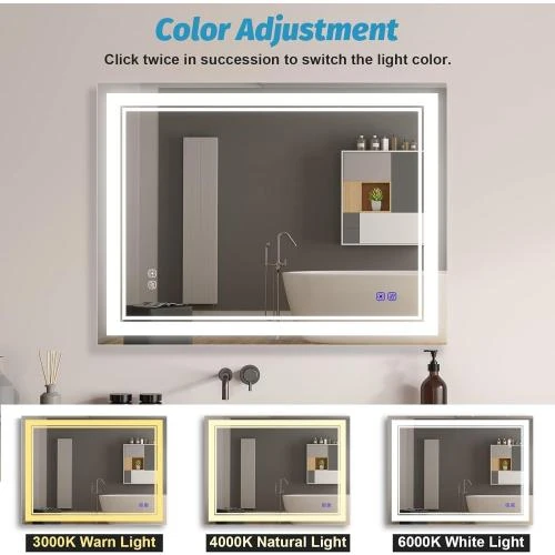 Zoom sur Miroir salle de bain LED, design moderne, éclairage efficace