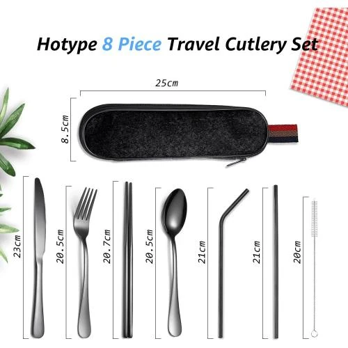 Détail de Hotype Couverts Camping Acier Inoxydable 8 Pièces Noir