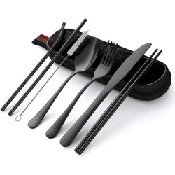 Hotype Couverts Camping Acier Inoxydable 8 Pièces Noir