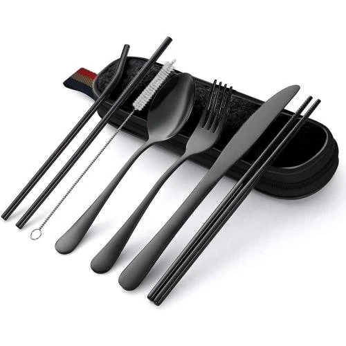 Hotype Couverts Camping Acier Inoxydable 8 Pièces Noir - Vue principale