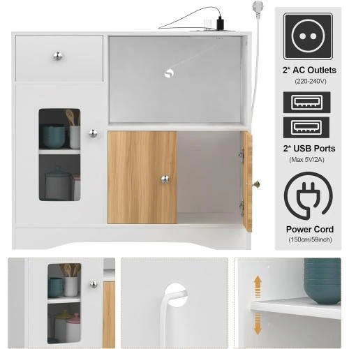 Zoom sur Buffet haut blanc Lvhecforhm, 1 tiroir, 2 portes, étagère
