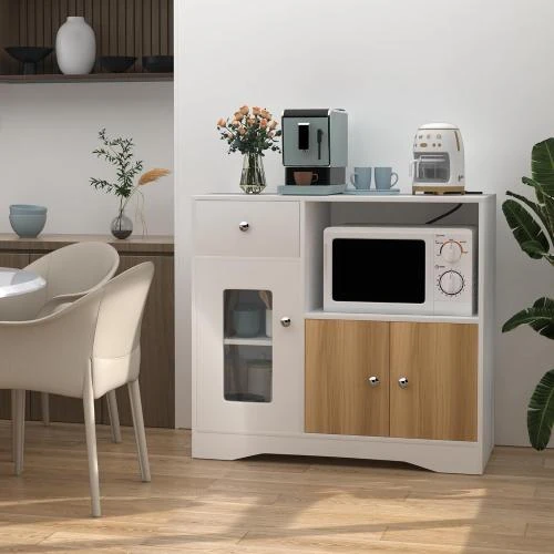 Détail de Buffet haut blanc Lvhecforhm, 1 tiroir, 2 portes, étagère