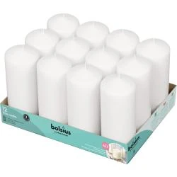 Bougies pilier blanches BOLSIUS, 12 pièces, combustion propre