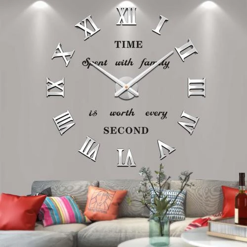 Horloge Murale 3D Mute Mintime, Autocollants Miroir Argent - Vue principale