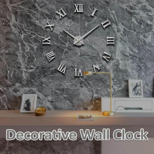 Détail de Horloge Murale 3D Mute Mintime, Autocollants Miroir Argent
