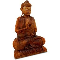 Bouddha Bois Bali, Statue Bouddhique Fait Main Durable