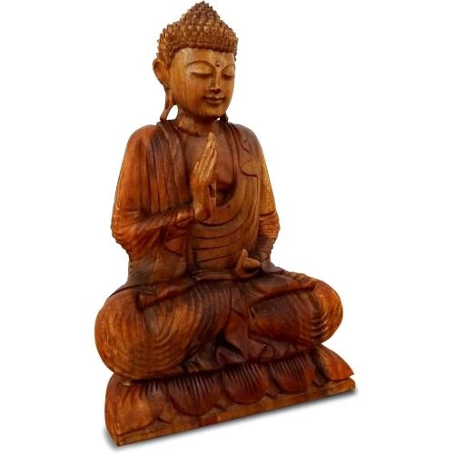Bouddha Bois Bali, Statue Bouddhique Fait Main Durable - Vue principale