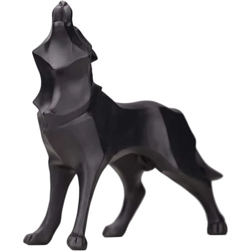 Zoom sur Fenteer Statue Loup Nordique Résine Décor Noir