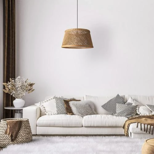 Zoom sur Lampe Suspendue en Bambou Style Boho pour Salon - Paco Home