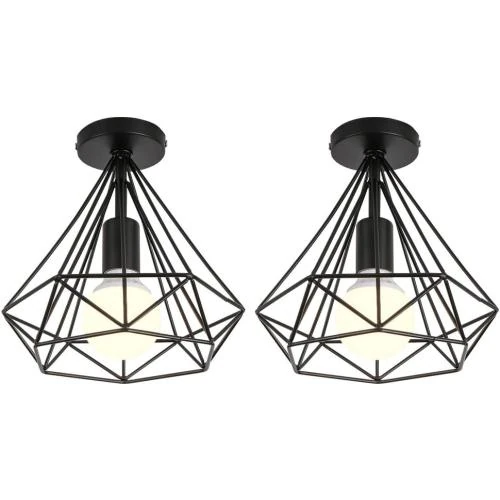 Plafonnier industriel rétro noir, lot 2, forme diamant - Vue principale